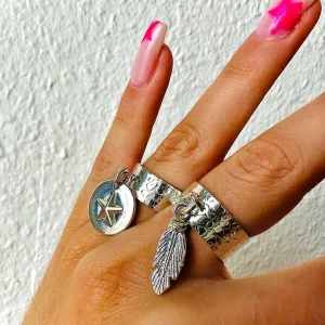 Musardise Bague Martelee Pendentif Plume< Bagues